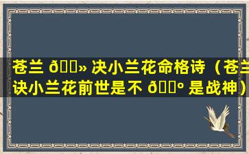 苍兰 🌻 决小兰花命格诗（苍兰诀小兰花前世是不 🐺 是战神）